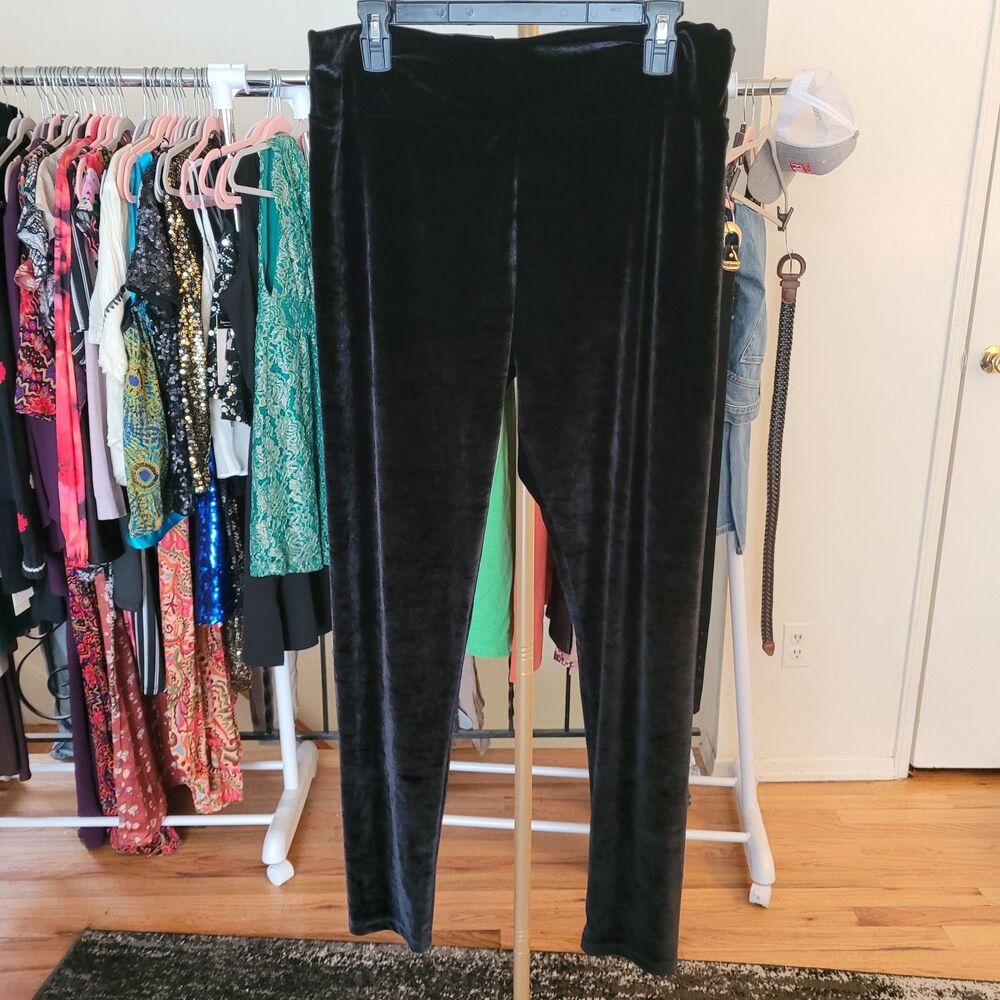 Velvet Black Stretchy Leggings Women's Size XL Pull On Elastic Waist Pants